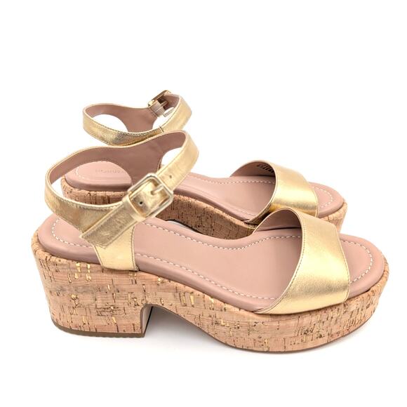 Nordstrom Claudia Platform Sandal Ankle Strap Women's Gold Size US8M EU39 - Picture 3 of 13